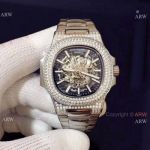 New Replica Patek Philippe Nautilus Hollow Ice Out Watch Stainless Steel